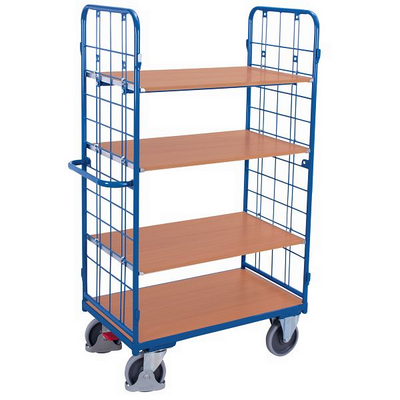 Shelved Trolley – 1185x720x1820mm – 4 MDF Shelves with Beech Finish, 500kg Capacity, Blue RAL 5010